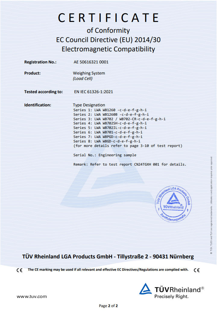 WEBOWT CE Certificate of Load Cell Series 2