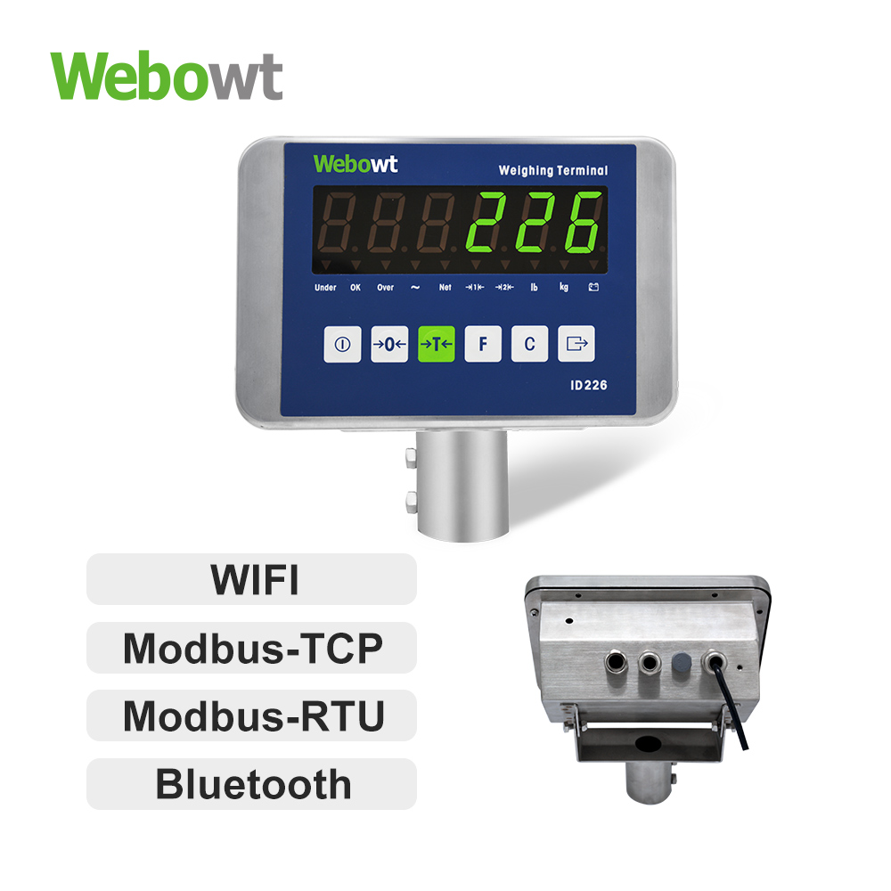 Order No. 822601P, Model No.:ID2265Y0001, ID226, Stainless Steel, SS2 shell, IP66, Bluetooth, no battery, green display, RS232+RS485(MODBUS-RTU), Round bracket support