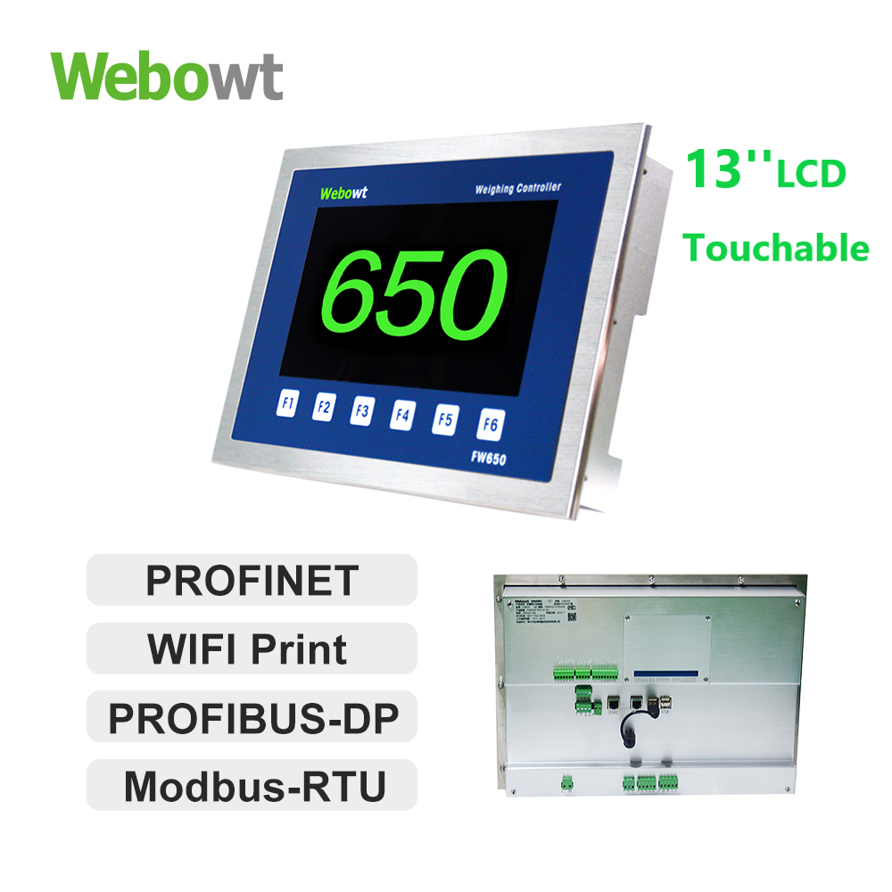 Order No. 8650003E Model No.: FW650610001400G, Basic MES version, FW650, Panel,1-way analog scale platform, USBx4, 4-way serial ports, No PLC, INx4/OUTx6, 13-inch color LCD