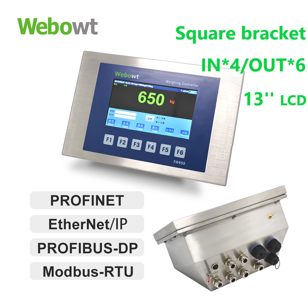 Order No. 8650003G, Model No.: FW650210001400G, Basic MES version, FW650, SS Harsh,1-way analog scale platform, USBx4, 4-way serial ports, No PLC, INx4/OUTx6, 13-inch color LCD